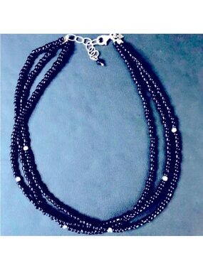 Silpada Vintage Black Onyx beaded .925 Sterling Silver 3 Strand Necklace